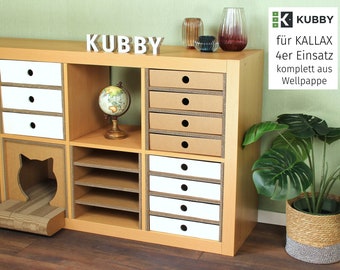 KUBBY für Kallax - 4er Einsatz aus Wellpappe passend für IKEA Kallax/Expedit Regal - Ablagefach für Büro, Bastelzimmer ect. (34x34x39cm)