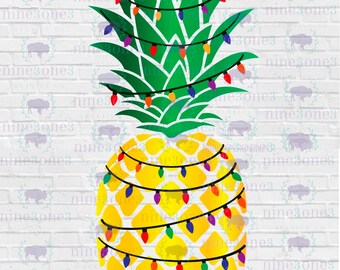 Pineapple SVG | Christmas Pineapple png | Christmas shirt design | Christmas Lights png | Holiday sweater design | Christmas DTF image