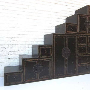 China large Stairs Chest Finish Black shabby chic image 2