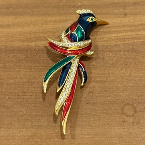 Giovanni D&#39;Orlan Enamel and Rhinestone Bird of Paradise Brooch - Vintage 1980s