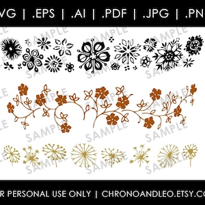 パイレックス押し花タンポポの小枝 .pdf .svg .ai .eps .jpg .png | Cricut シルエット グラフィック | ビンテージ ダウンロード可能なデジタル デザイン