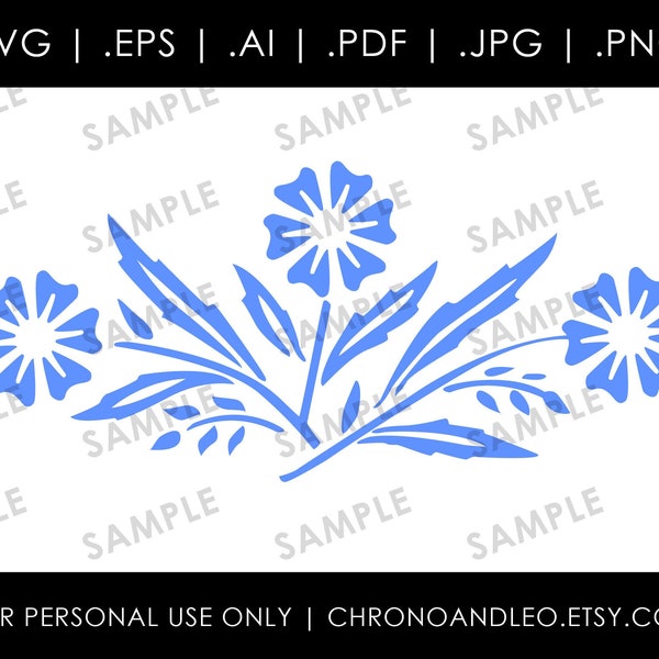 Pyrex Corning Blue Cornflower .pdf .svg .ai .eps .jpg .png | Cricut Silhouette Graphics | 1950s Retro Vintage Downloadable Digital Designs