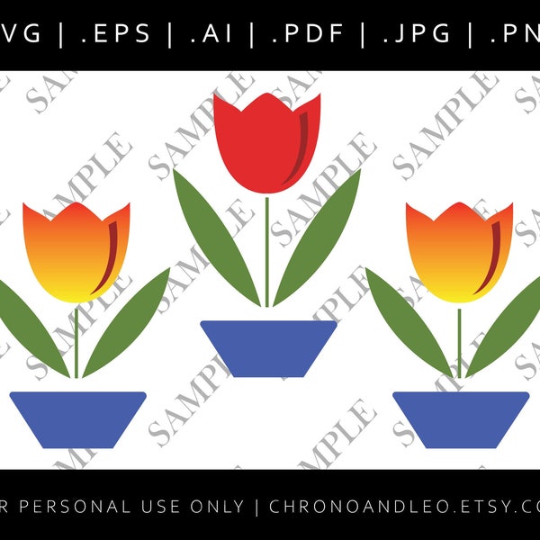 Tulipes Roi de Feu .pdf .svg .ai .eps .jpg .png | Graphiques Cricut Silhouette | Modèles vintage téléchargeables | Atouts de conception graphique