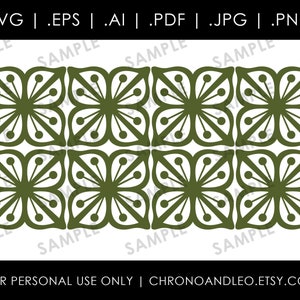 Puede incluir: Un patrón repetido de formas geométricas verdes con bordes redondeados. El patrón está formado por formas de trébol de cuatro hojas con un círculo en el centro de cada hoja. El patrón se repite en una cuadrícula.