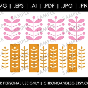 Pyrex roze stengels & gastronomische halverwege de eeuw .pdf .svg .ai .eps .jpg .png | Cricut silhouetafbeeldingen | Vintage downloadbare digitale ontwerpen