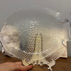 1990s Arcoro France Clear Fish Plate Dishes, Serving, Platters, Kitsch
