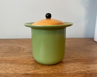 Hoganas Keramik Sweden Eva Hanner, Scandinavian Matte Stoneware Green Jar with Lid