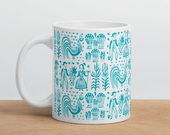 Pyrex Mug Amish Butterprint Turquoise Ceramic Coffee Cup 11oz 15oz | Vintage Inspired for Collectors