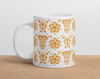 Tazza in stile Pyrex dorato a forma di farfalla: tazza da caffè in ceramica floreale retrò