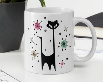 Taza de cerámica con diseño de gato retro: Atomic Starburst, MCM Design