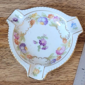 Vintage Scuhman Bavaria Dresden Line Floral Ashtray Germany Trinket Dish