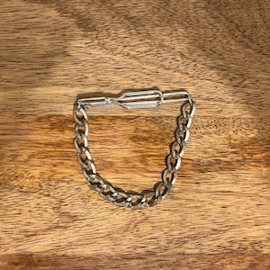 Silver Tone Chain Link Tie Clip Bar Mid Century Vintage 1960s