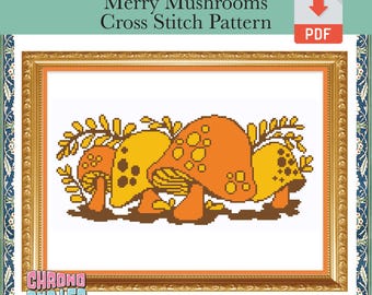 Patrón de punto de cruz retro Merry Mushrooms Descarga digital