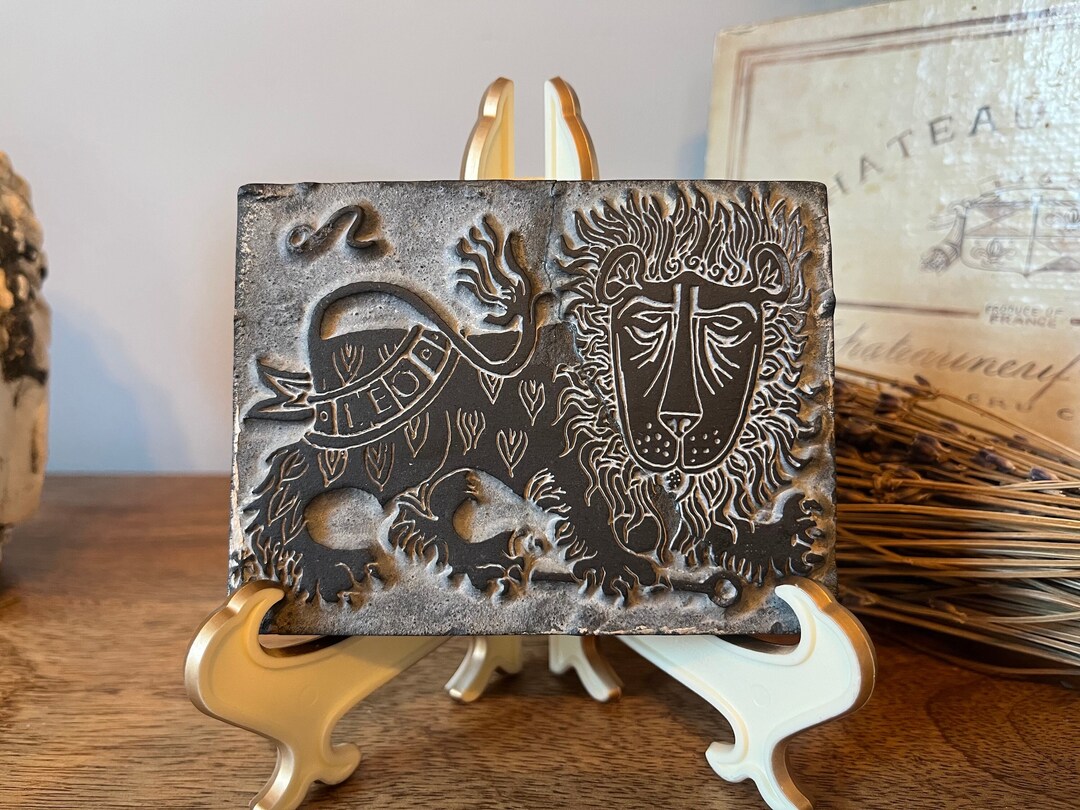 Etched Leo Lion Zodiac Stone Paperweight Printing Block Etsy