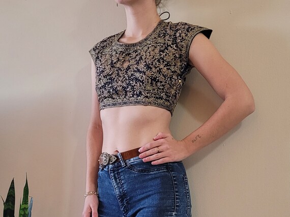 2000's Indian Embroidered & Beaded Choli Blue and
