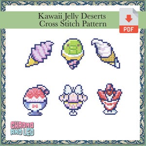 Kawaii Cute Japanese Frozen Deserts Ice Cream Easy Counted Cross Stitch Pattern Digital Download
