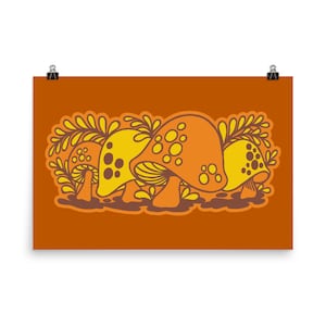 Póster con estampado de Merry Mushrooms, arte de pared hippie retro de los años 60 y 70, de inspiración vintage