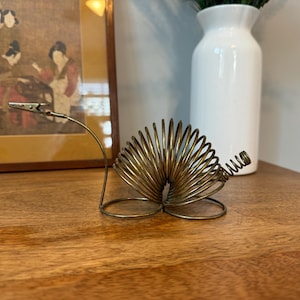 Brass Coil Card Memo Holder Vintage Mid Century Desk Organizer - Bird? Creature? Mueller