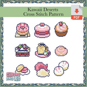 Kawaii Cute Japanese Pink Deserts Simple Cross Stitch Pattern Digital Download
