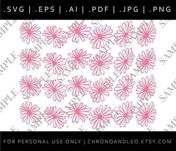 Pink Daisies Clipart: Retro 1950s Digital Designs (SVG, PDF, PNG)