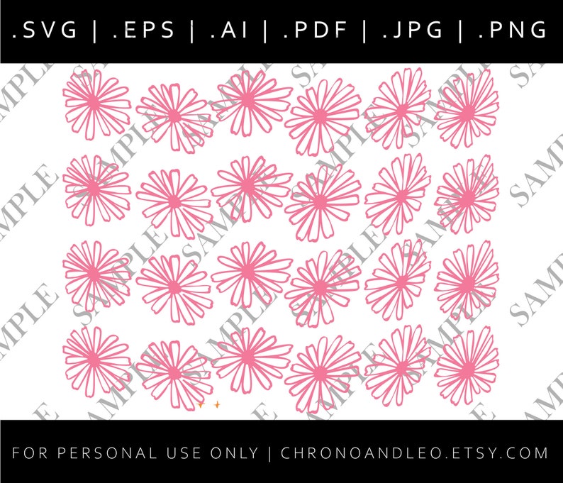 May include: A set of 20 pink daisy flower SVG cut files. The flowers are simple and elegant, with a delicate outline. The files are perfect for creating crafts, decorations, and more.