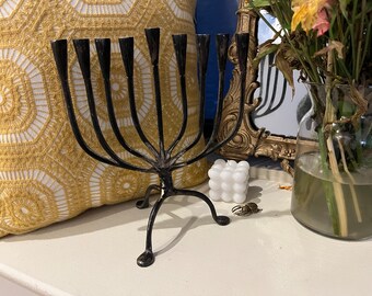 Brass Brutalist Hammered Vintage Hannukah Menorah - Judaea