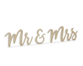 Holz-Schriftzug Mr & Mrs gold Tischdeko Hochzeit