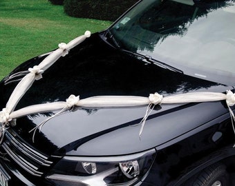 Auto Girlandenset Organza mit Rosen weiß Hochzeit