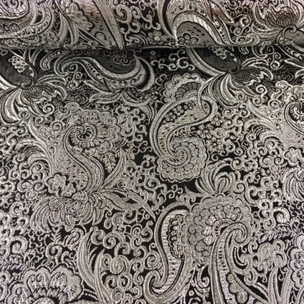 Brokat Paisley schwarz-silber