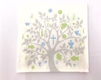 20 Lunch-Servietten Christicher Baum silber für Kommunion, Konfirmation, Taufe