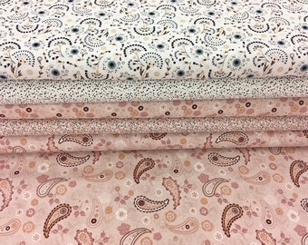 Baumwollstoff Blümchen Paisley Punkte Blumen Gräser rosa lachs blau beige weiß