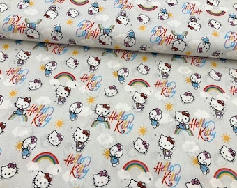 Baumwollstoff Hello Kitty Katze Regenbogen