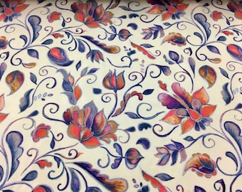 Jersey Viskose Paisley Blume geblümt floral gebrochenes weiß ecru blau apricot