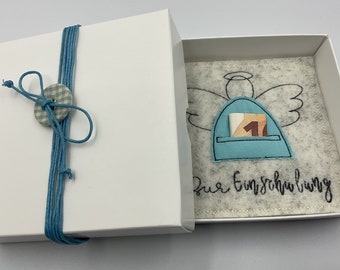 zur Einschulung  - Glückwunschkarte  aus Filz (Wolle)   Geldgeschenk  Geschenkbox  Gutscheinbox
