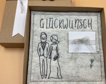 Geschenkbox zur Hochzeit mit Filzkarte Geldgeschenkbox   Gutscheinbox ... Glückwunsch..