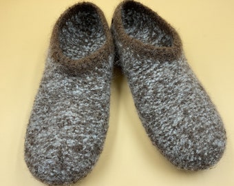 Filzhausschuhe - Clogs - BRAUN/BLEU  meliert - gestrickte Hausschuhe - Größe 39 - 46