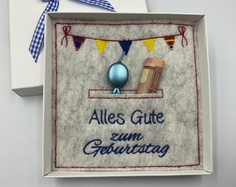 zum Geburtstag - Grußkarte  aus Filz (Wolle)   Geldgeschenk  Geschenkbox  Gutscheinbox Geburtstag