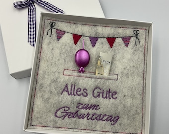 zum Geburtstag - Grußkarte  aus Filz (Wolle)   Geldgeschenk  Geschenkbox  Gutscheinbox Geburtstag