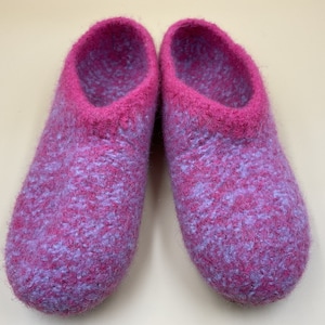 Felt slippers - clogs - PINK/BLEU mottled - knitted slippers