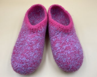 Filzhausschuhe - Clogs - PINK/BLEU  meliert - gestrickte Hausschuhe