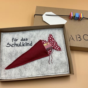 Einschulungskarte aus Filz (Wolle)  SCHULANFANG  Geschenkbox   Geldgeschenk  ROT