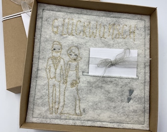 Geschenkbox zur Hochzeit mit Filzkarte Geldgeschenkbox   Gutscheinbox ... Glückwunsch..