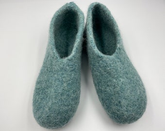 Filzhausschuhe - Ballerie  - Farbe Meeresgrün -  gestrickte Hausschuhe -                  Größe 35 - 44