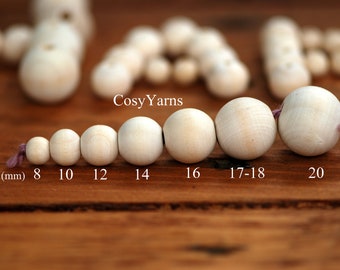 Natural Wooden Beads (birch wood) – 7 sizes - 8, 10, 12, 14, 16, 17-18, 20 (mm), unfinished round wooden beads for DIY, crafts, Made in EU