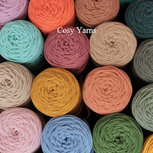 Macrame  Braided Cord 3mm - 100% Recycled Cotton Cord - Rope - Yarn,   5-100 metres