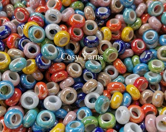 Porcelain beads, Ceramic beads, Macrame beads 12-13mm, large hole 6mm, mixed Colours