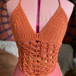Flower of Life Crochet Corset Top - Made to Order A-DD Cup, Sacred Geometry Festival Crochet Halter Top