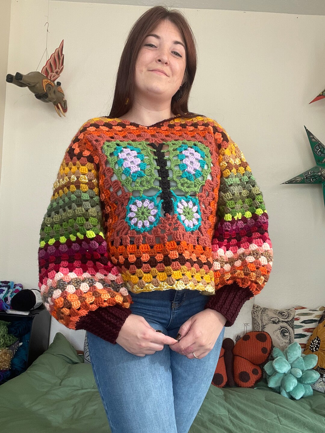 Crochet Overlay Cottagecore Layered Look Pullover Sweater