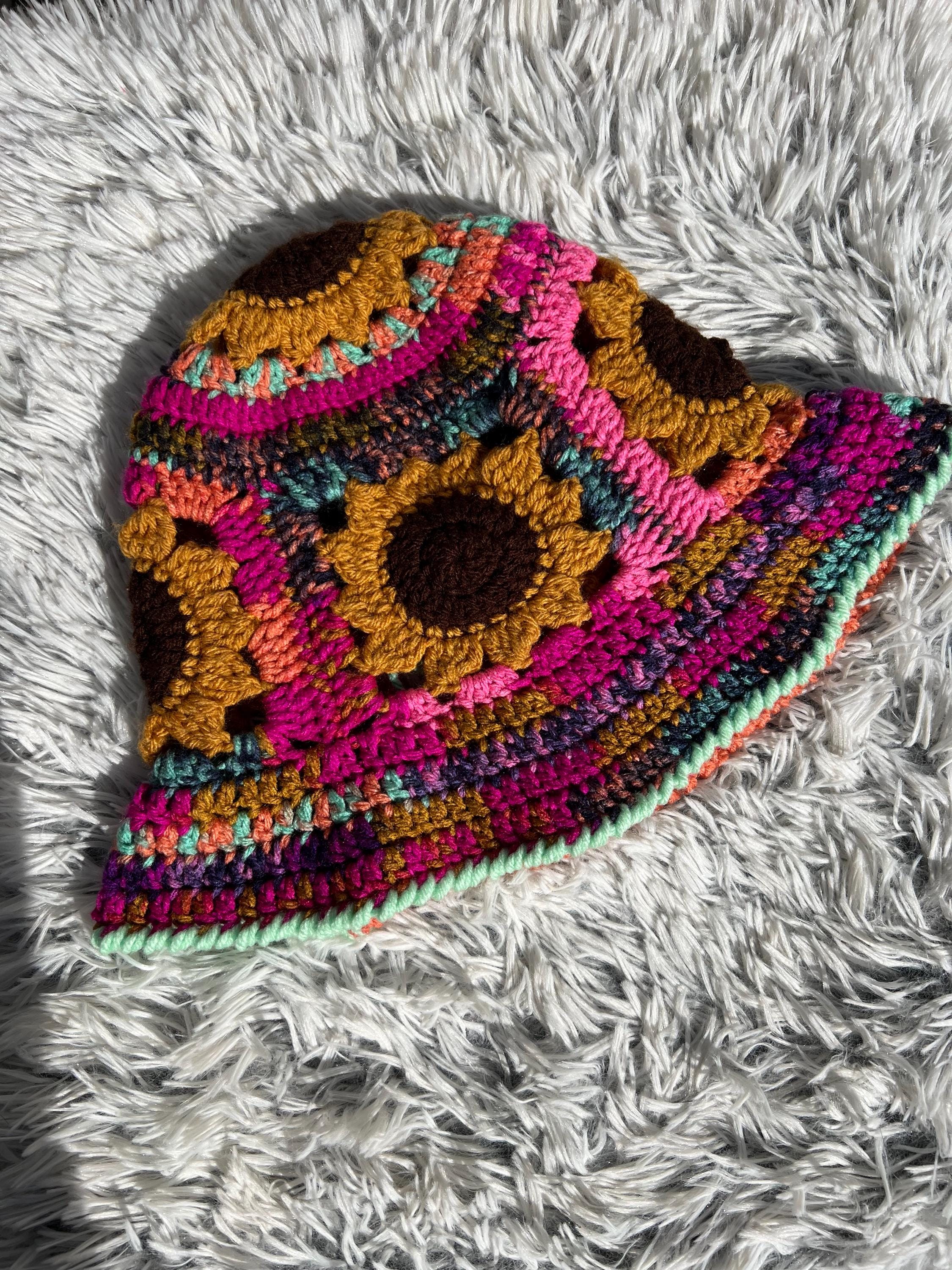 Boho Crochet Flower Bucket Hat Handcrafted Vibrant Multicolor Summer Sun Hat Multicolor Floral Crochet Straw Sun Hat Foldable Packable  main image 3