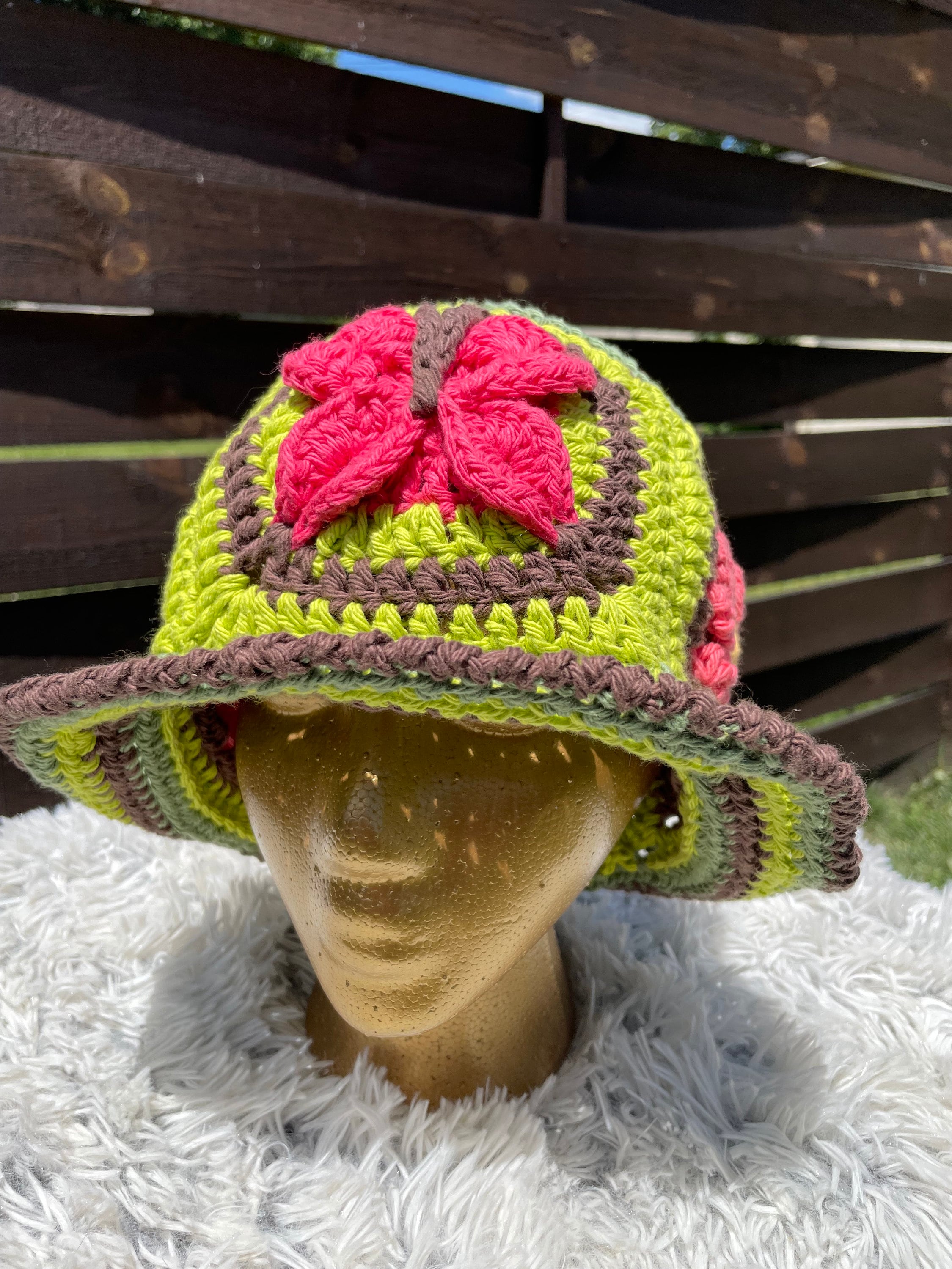 Crochet Bucket Hat Casual 90s Y2K Boho Hippie Festival 70s Handmade Whimsigoth Bohemian Crochet Bucket Hat: Blue Moon & Sun Celestial  main image 3